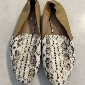 Yosi Samra Shoes Womens Slip On Ballet Flats Snakeskin Print/Brown Suede.